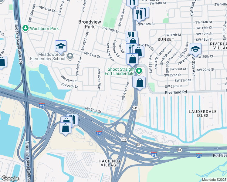 map of restaurants, bars, coffee shops, grocery stores, and more near 2331 Southwest 42nd Avenue in Fort Lauderdale