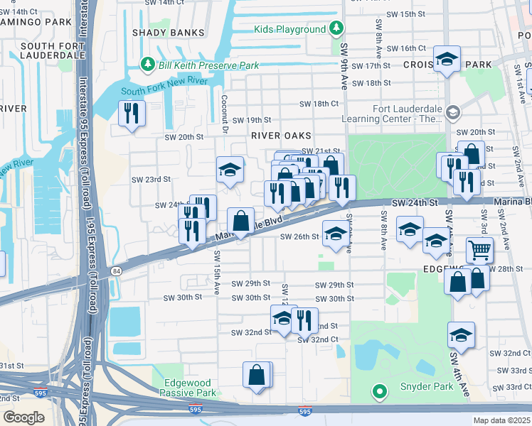 map of restaurants, bars, coffee shops, grocery stores, and more near 2512 Southwest 14th Avenue in Fort Lauderdale