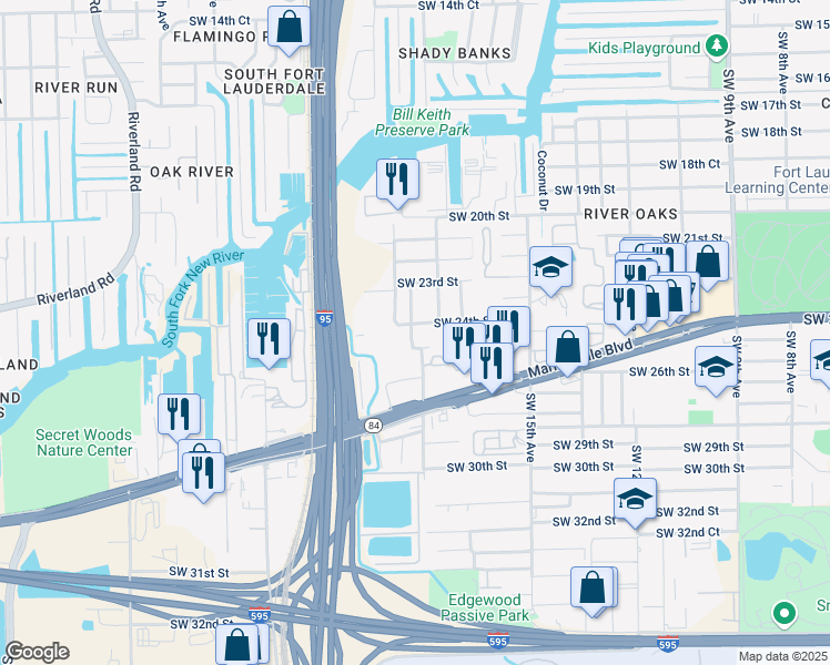 map of restaurants, bars, coffee shops, grocery stores, and more near 2360 Southwest 19th Avenue in Fort Lauderdale
