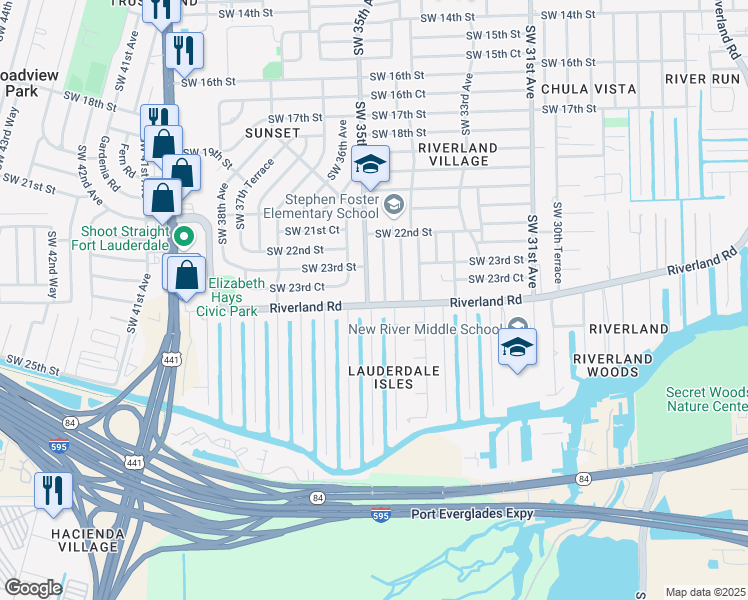 map of restaurants, bars, coffee shops, grocery stores, and more near 2331 Southwest 35th Avenue in Fort Lauderdale