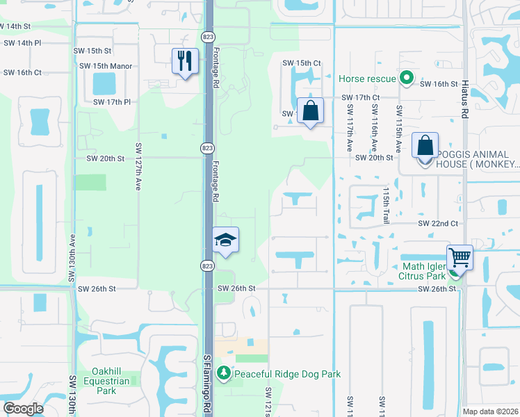 map of restaurants, bars, coffee shops, grocery stores, and more near 2181 Southwest 120th Terrace in Davie