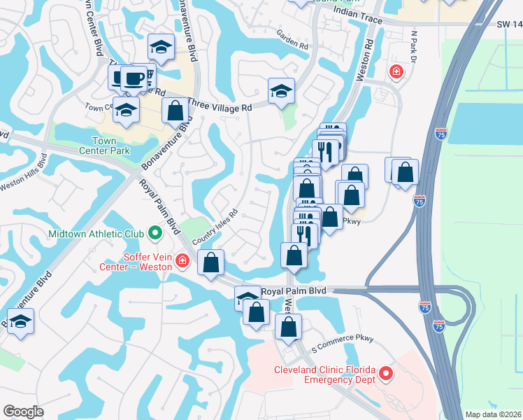map of restaurants, bars, coffee shops, grocery stores, and more near 2140 Tallahassee in Weston