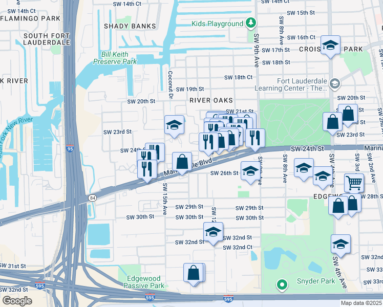 map of restaurants, bars, coffee shops, grocery stores, and more near 2512 Southwest 14th Avenue in Fort Lauderdale