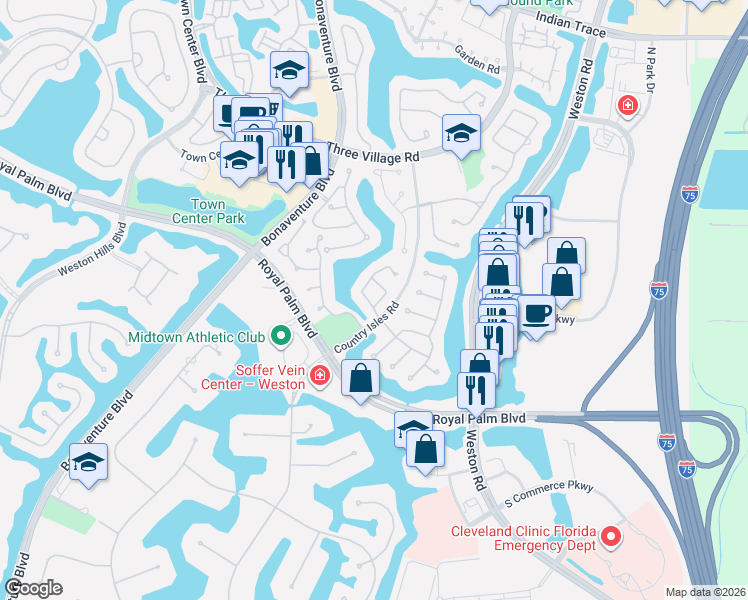 map of restaurants, bars, coffee shops, grocery stores, and more near 2131 Austin in Weston