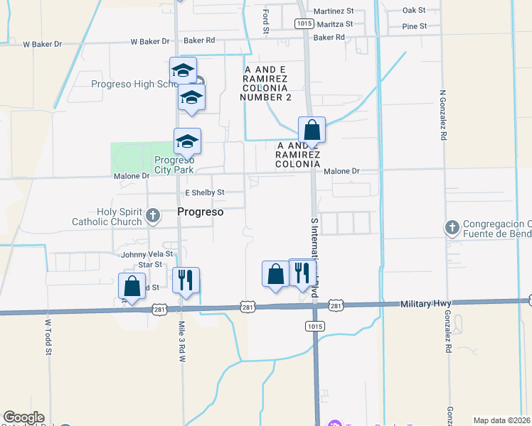 map of restaurants, bars, coffee shops, grocery stores, and more near in Progreso