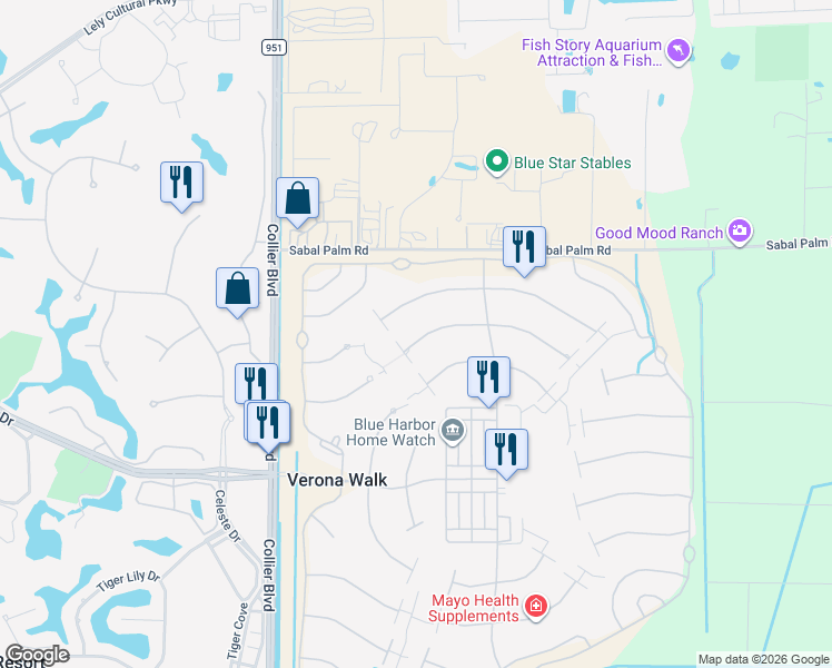 map of restaurants, bars, coffee shops, grocery stores, and more near 7715 Hernando Court in Naples
