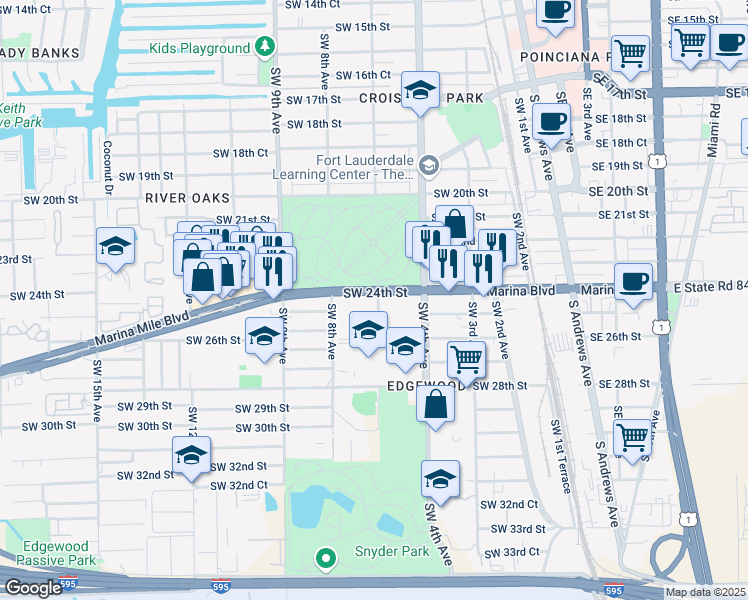 map of restaurants, bars, coffee shops, grocery stores, and more near 662 Southwest 24th Street in Fort Lauderdale