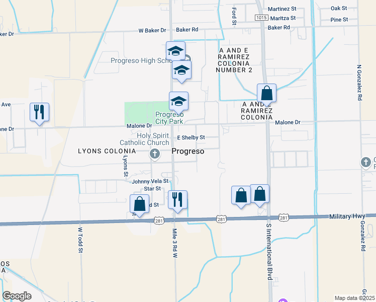 map of restaurants, bars, coffee shops, grocery stores, and more near in Progreso