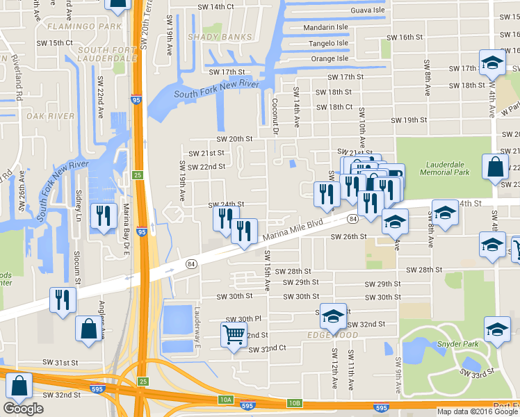 map of restaurants, bars, coffee shops, grocery stores, and more near 1506 Southwest 24th Street in Fort Lauderdale