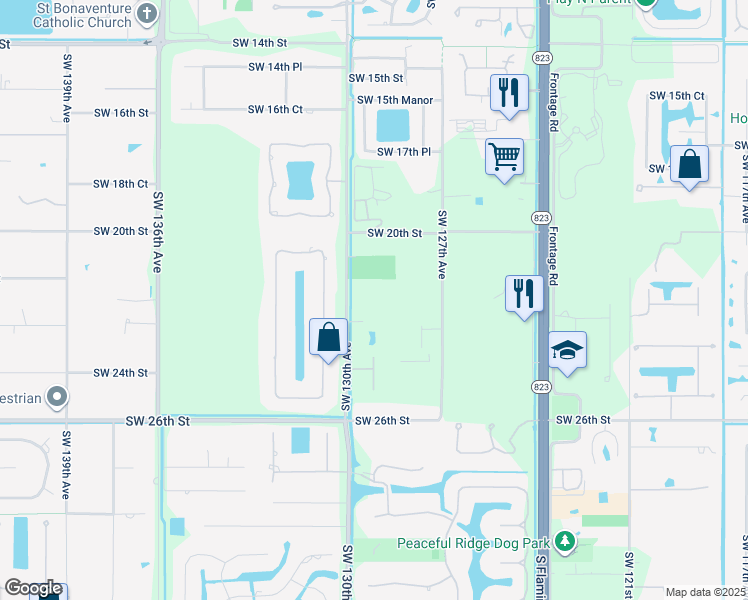 map of restaurants, bars, coffee shops, grocery stores, and more near 2400 Southwest 130th Avenue in Davie