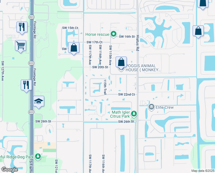 map of restaurants, bars, coffee shops, grocery stores, and more near 2180 115th Trail in Davie