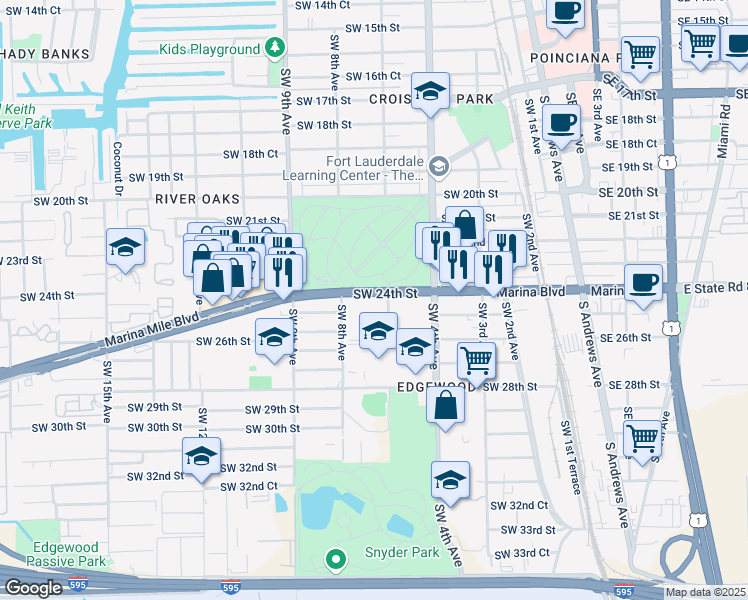 map of restaurants, bars, coffee shops, grocery stores, and more near 662 Southwest 24th Street in Fort Lauderdale