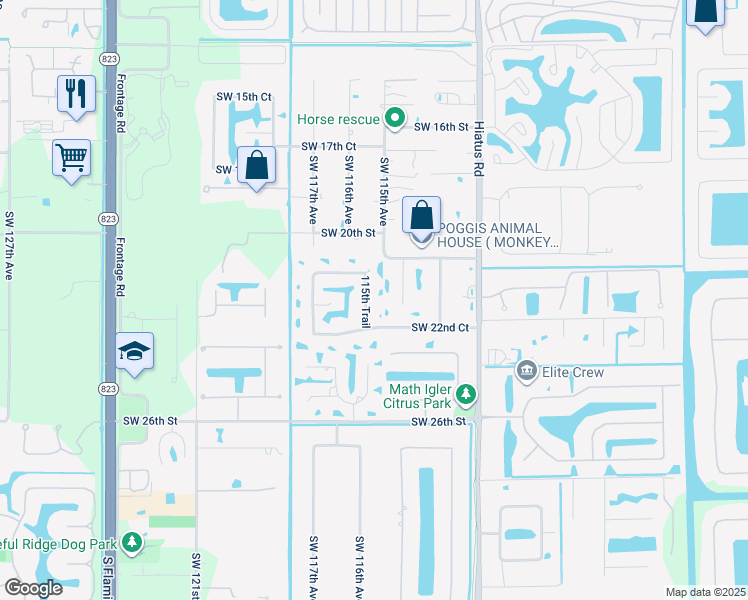 map of restaurants, bars, coffee shops, grocery stores, and more near 2180 115th Trail in Davie