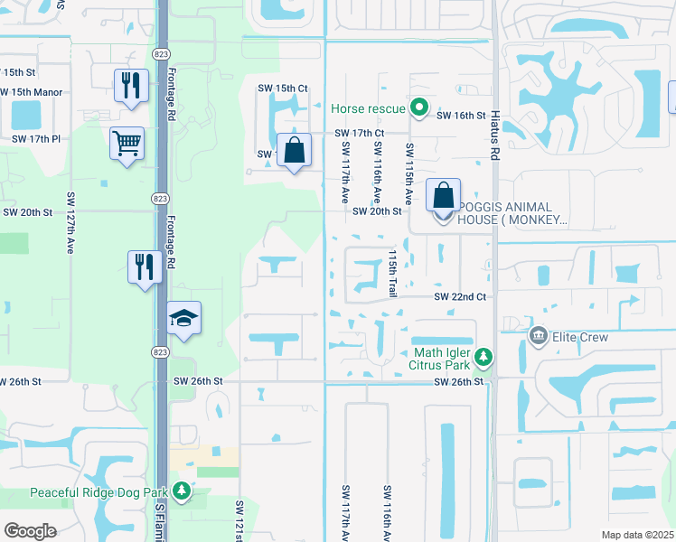 map of restaurants, bars, coffee shops, grocery stores, and more near 2181 Southwest 117th Terrace in Davie
