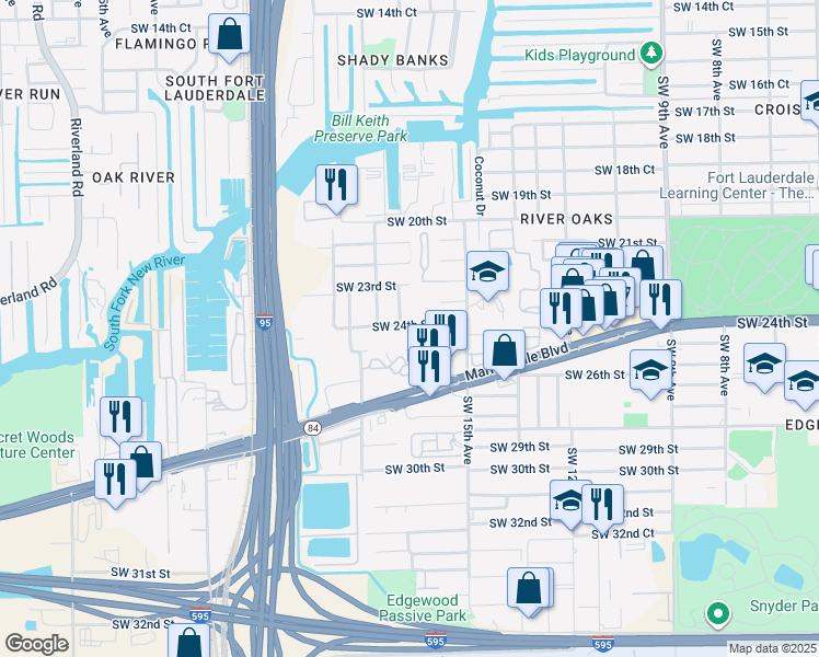 map of restaurants, bars, coffee shops, grocery stores, and more near 2401 Southwest 17th Avenue in Fort Lauderdale