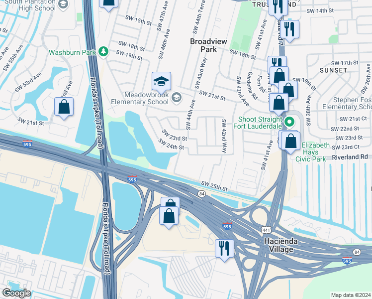 map of restaurants, bars, coffee shops, grocery stores, and more near 2401 Southwest 44th Avenue in Fort Lauderdale