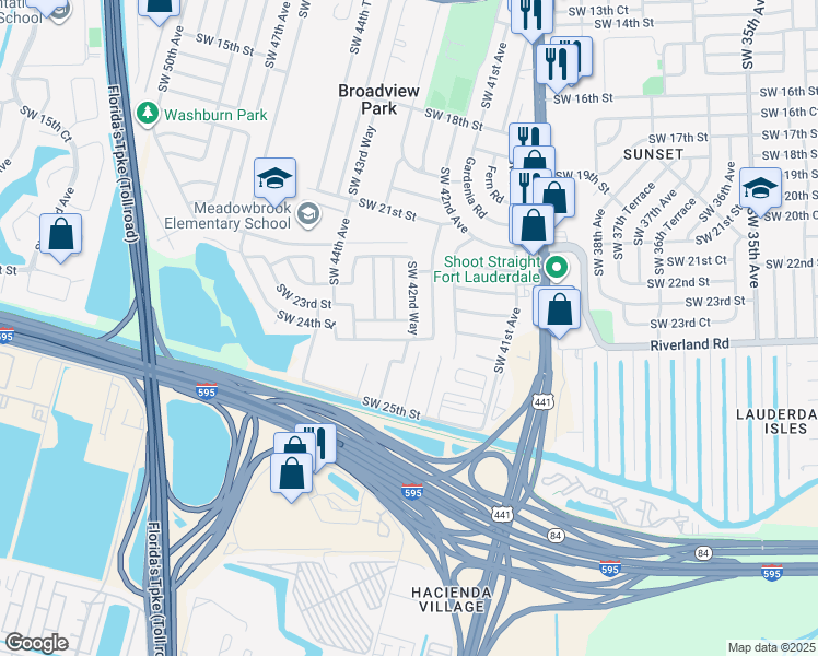 map of restaurants, bars, coffee shops, grocery stores, and more near 2341 Southwest 42nd Way in Fort Lauderdale