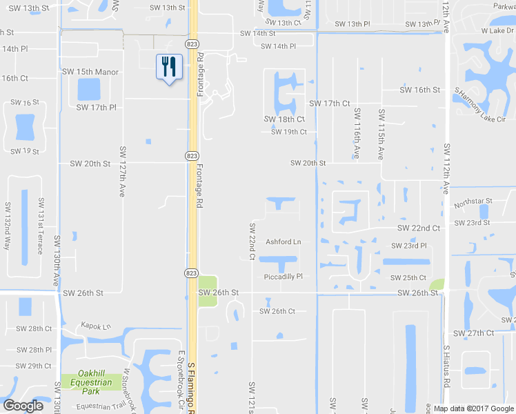 map of restaurants, bars, coffee shops, grocery stores, and more near 2181 Southwest 120th Terrace in Davie