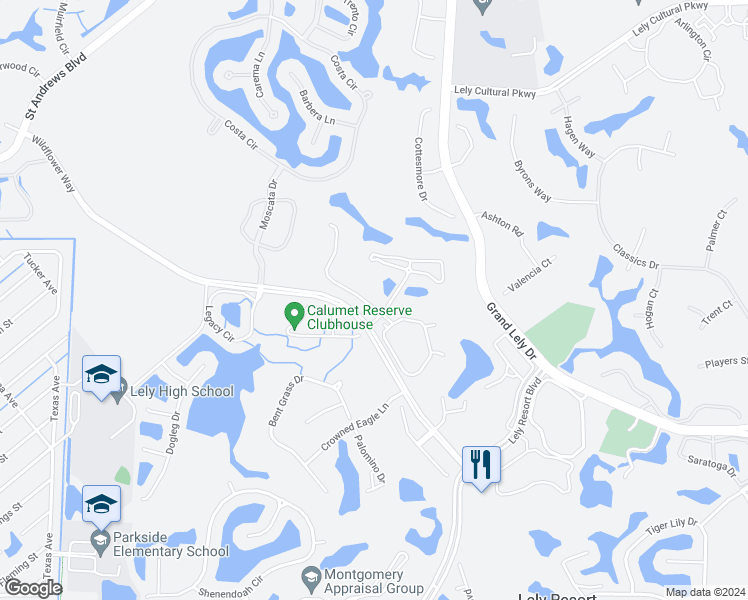 map of restaurants, bars, coffee shops, grocery stores, and more near 6468 Caldecott Drive in Naples