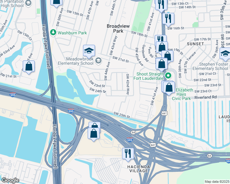 map of restaurants, bars, coffee shops, grocery stores, and more near 4350 Southwest 23rd Court in Fort Lauderdale