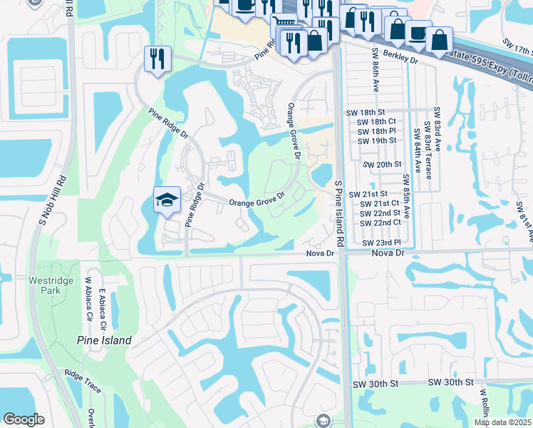 map of restaurants, bars, coffee shops, grocery stores, and more near 9110 Southwest 22nd Court in Davie