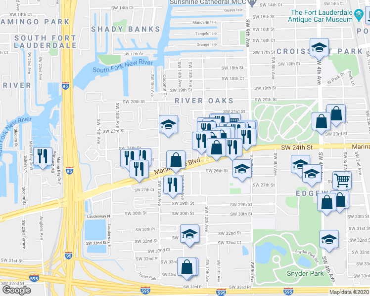 map of restaurants, bars, coffee shops, grocery stores, and more near 2512 Southwest 14th Avenue in Fort Lauderdale