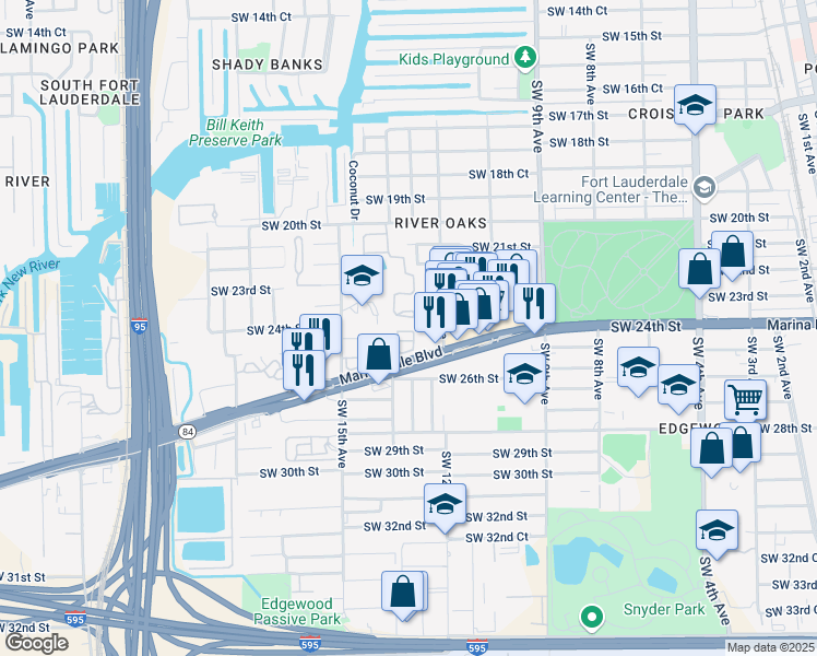 map of restaurants, bars, coffee shops, grocery stores, and more near 2512 Southwest 14th Avenue in Fort Lauderdale