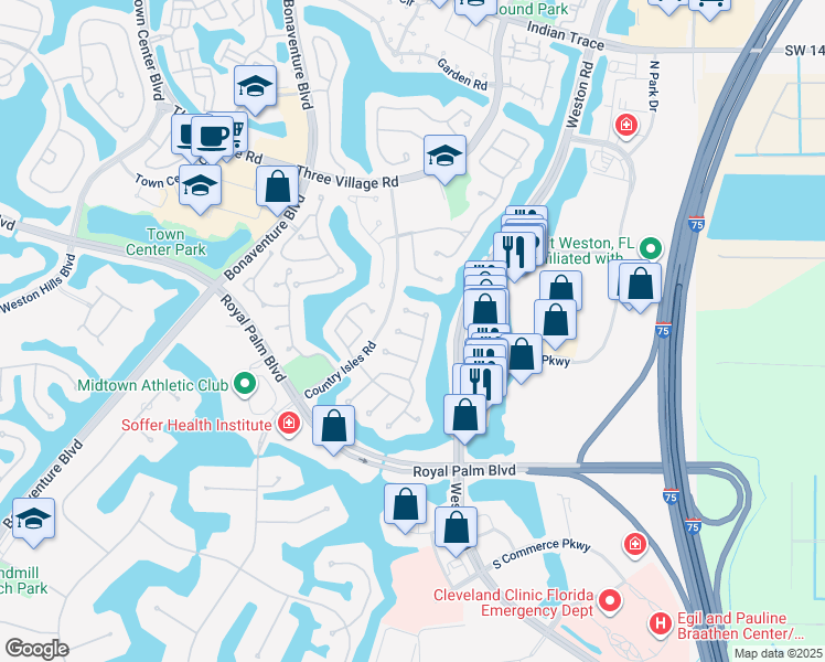 map of restaurants, bars, coffee shops, grocery stores, and more near 2140 Tallahassee in Weston