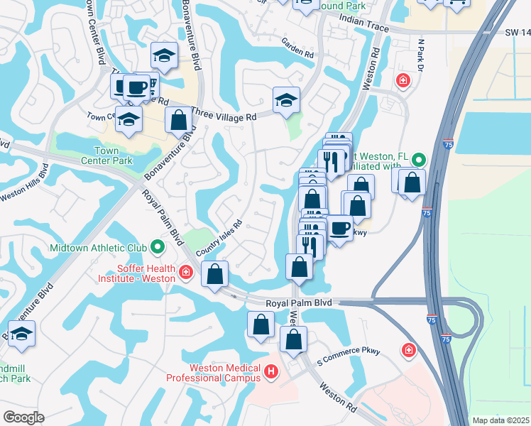 map of restaurants, bars, coffee shops, grocery stores, and more near 2140 Tallahassee in Weston