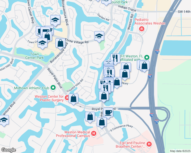 map of restaurants, bars, coffee shops, grocery stores, and more near 2140 Tallahassee in Weston