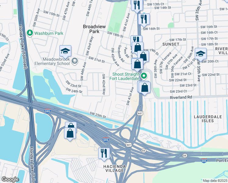 map of restaurants, bars, coffee shops, grocery stores, and more near 2331 Southwest 42nd Avenue in Fort Lauderdale