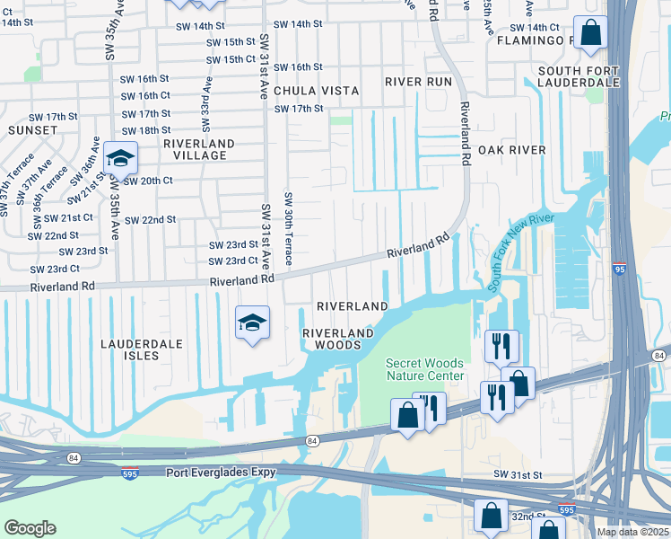 map of restaurants, bars, coffee shops, grocery stores, and more near 2390 Southwest 29th Way in Fort Lauderdale