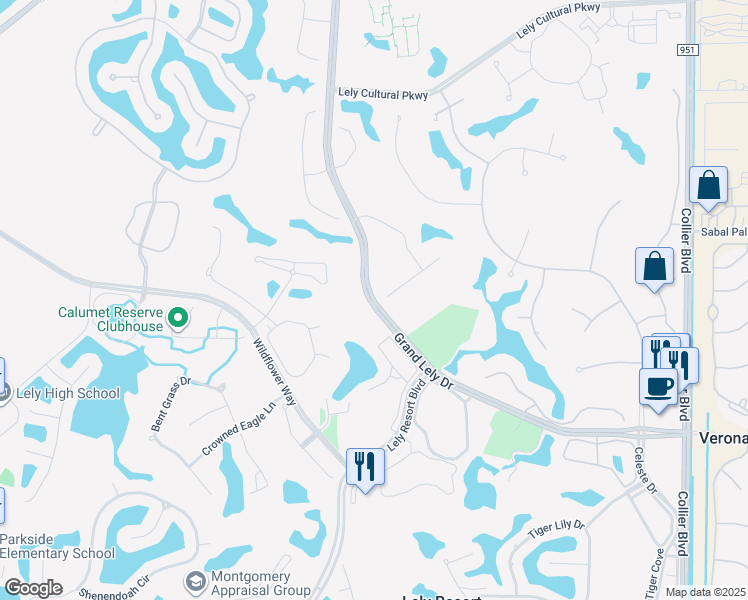 map of restaurants, bars, coffee shops, grocery stores, and more near 7486 Grand Lely Drive in Naples