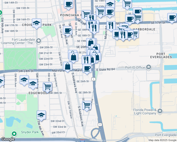 map of restaurants, bars, coffee shops, grocery stores, and more near 510 Florida 84 in Fort Lauderdale