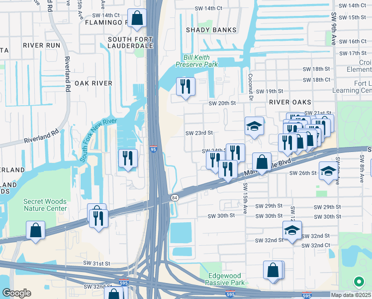 map of restaurants, bars, coffee shops, grocery stores, and more near 2360 Southwest 19th Avenue in Fort Lauderdale