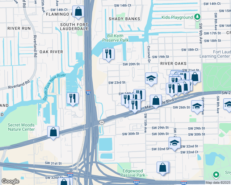 map of restaurants, bars, coffee shops, grocery stores, and more near 2399 Southwest 18th Avenue in Fort Lauderdale
