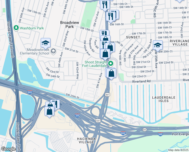map of restaurants, bars, coffee shops, grocery stores, and more near 4130 Southwest 23rd Street in Fort Lauderdale