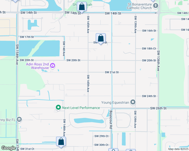 map of restaurants, bars, coffee shops, grocery stores, and more near 14440 Southwest 21st Street in Davie