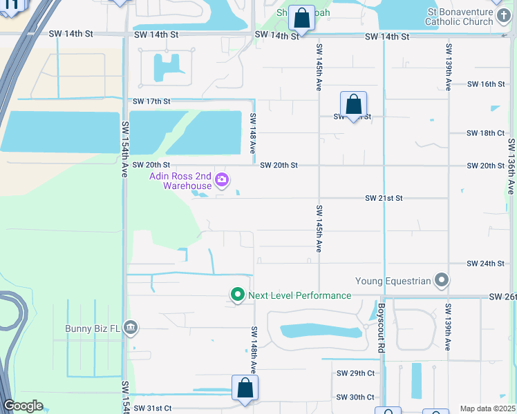 map of restaurants, bars, coffee shops, grocery stores, and more near 14790 Southwest 21st Street in Davie