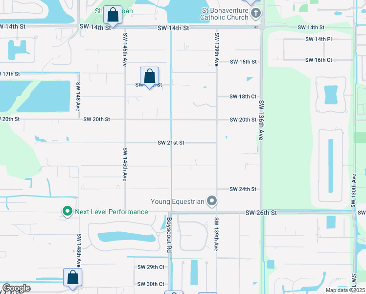 map of restaurants, bars, coffee shops, grocery stores, and more near 14050 Southwest 21st Street in Davie