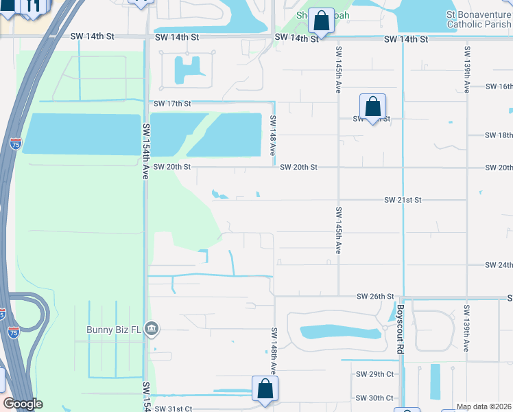 map of restaurants, bars, coffee shops, grocery stores, and more near 14840 Southwest 21st Street in Davie