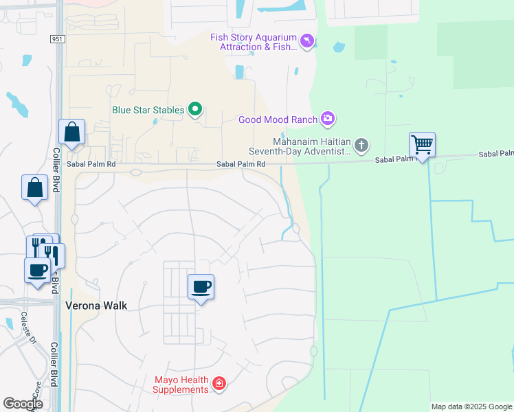map of restaurants, bars, coffee shops, grocery stores, and more near 7665 Novara Court in Naples
