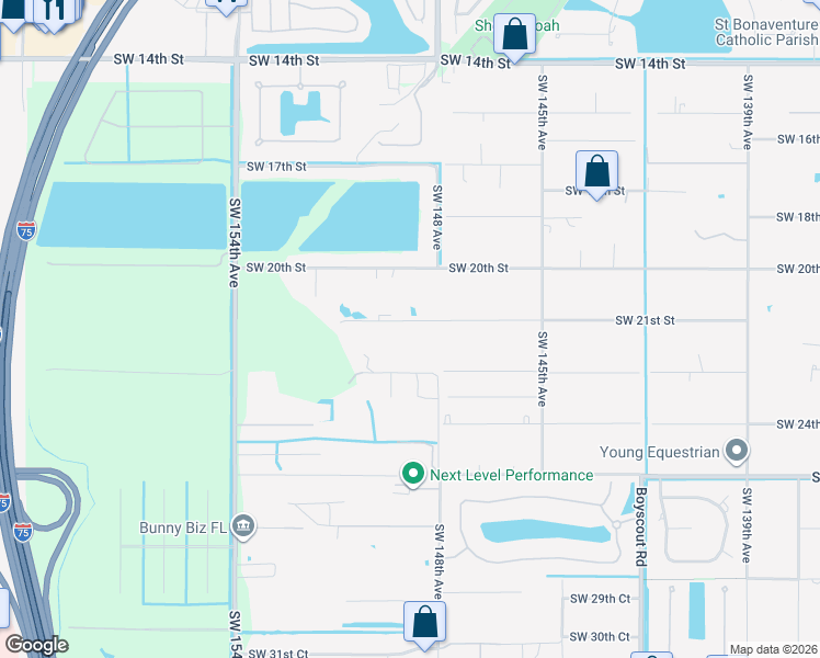 map of restaurants, bars, coffee shops, grocery stores, and more near 14840 Southwest 21st Street in Davie