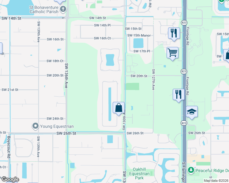 map of restaurants, bars, coffee shops, grocery stores, and more near 2191 Southwest 131st Terrace in Davie