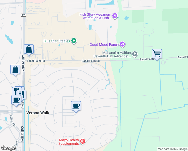 map of restaurants, bars, coffee shops, grocery stores, and more near 7665 Novara Court in Naples