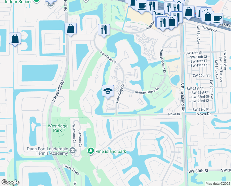 map of restaurants, bars, coffee shops, grocery stores, and more near 9525 Toledo Lane in Davie
