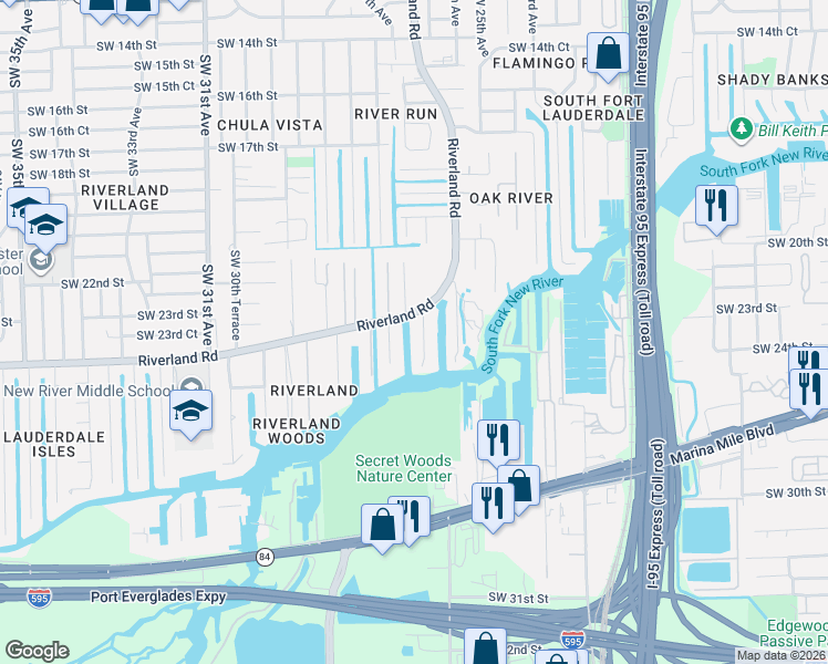 map of restaurants, bars, coffee shops, grocery stores, and more near 2341 Southwest 27th Avenue in Fort Lauderdale