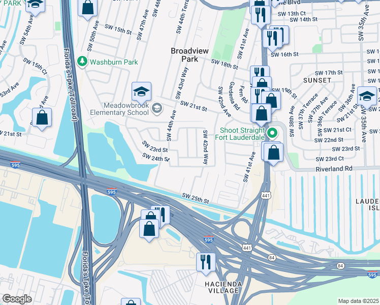 map of restaurants, bars, coffee shops, grocery stores, and more near 4350 Southwest 23rd Court in Fort Lauderdale