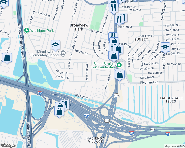 map of restaurants, bars, coffee shops, grocery stores, and more near 2331 Southwest 42nd Avenue in Fort Lauderdale