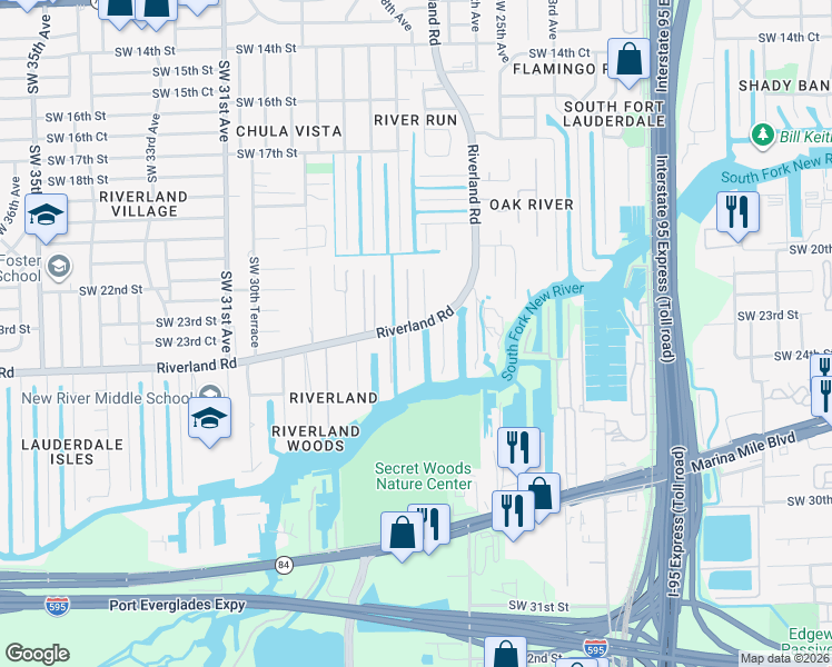 map of restaurants, bars, coffee shops, grocery stores, and more near 2341 Southwest 27th Avenue in Fort Lauderdale